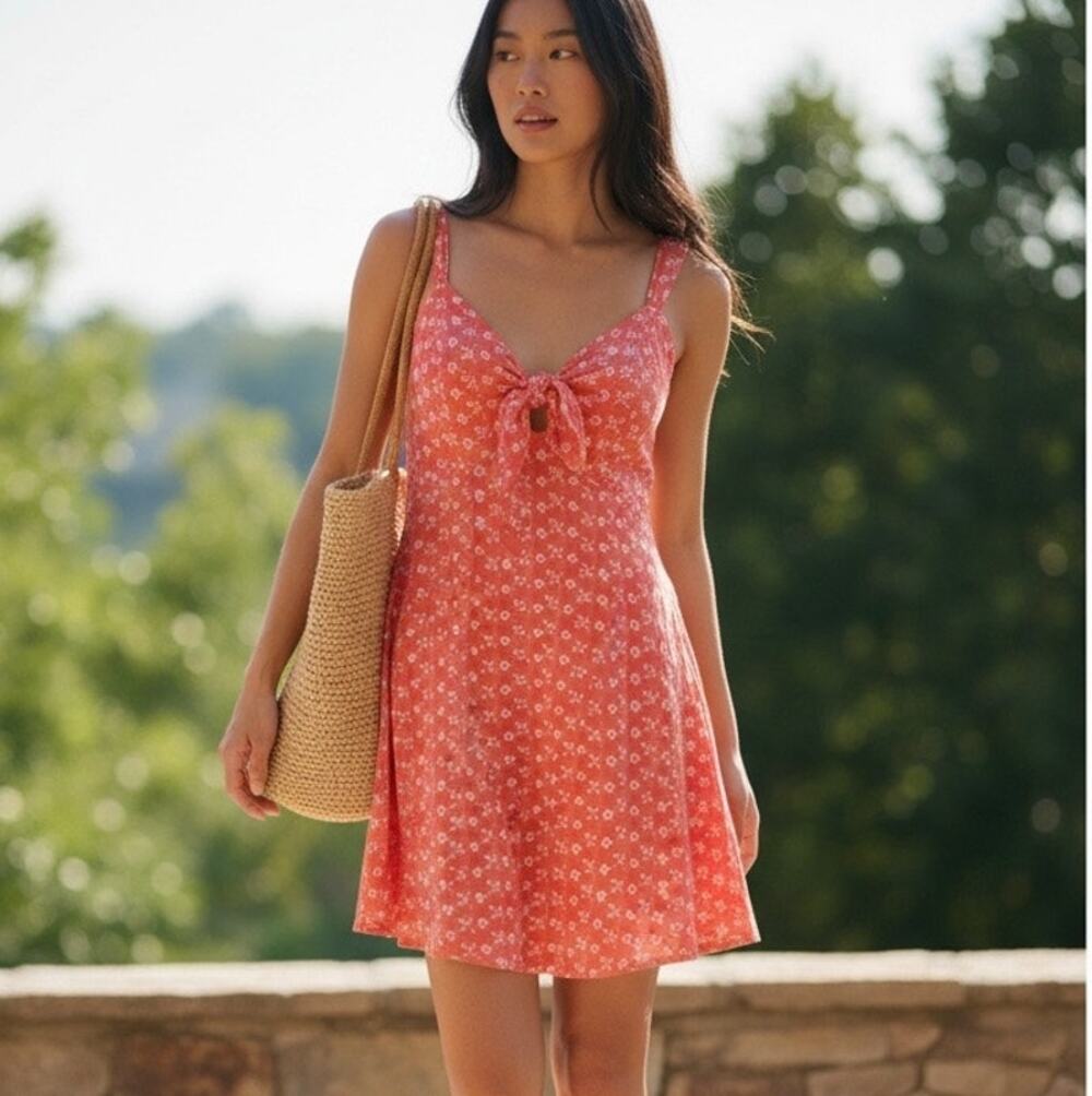 blue rain Baby Doll Mini Dress Y2K 90's Boho Fairy Summer Coral Eyelet SZ LG